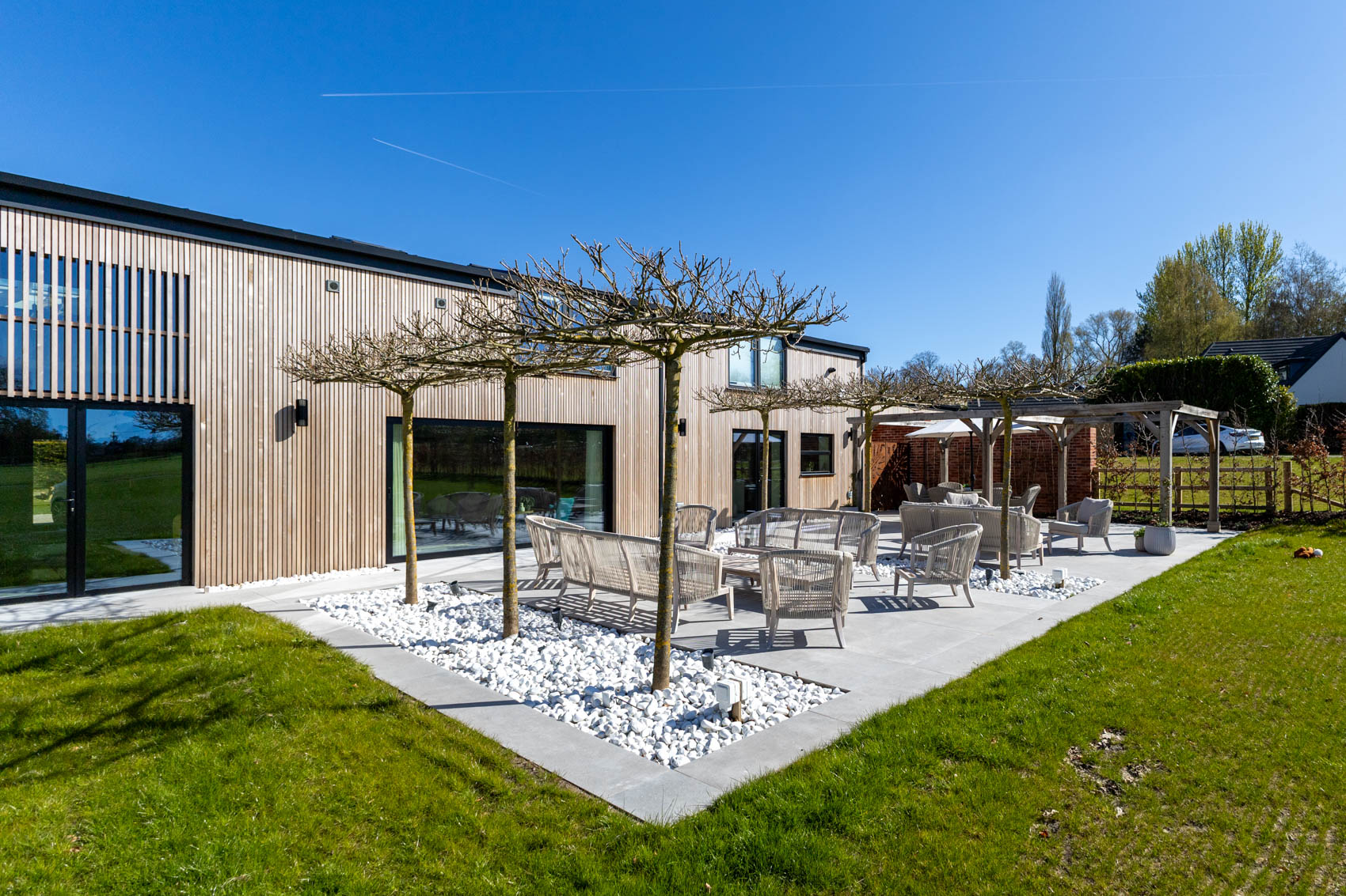 Modern New Build Home with Oak Pergola